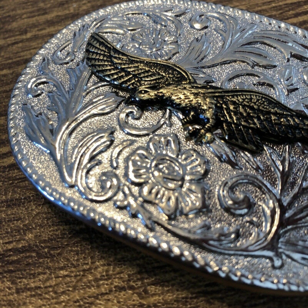 Silver and Gold Oval Scroll Work Eagle Belt Buckle - Picture 7 of 10